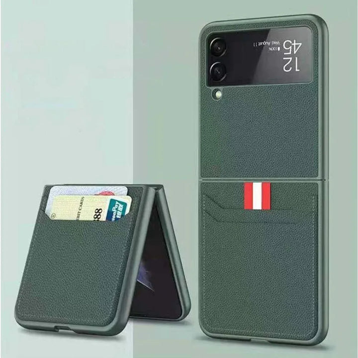 For Samsung Galaxy Z Flip 3 5G Card Holder PU Leather Phone Folding Case Cover - DOKUTRONIX