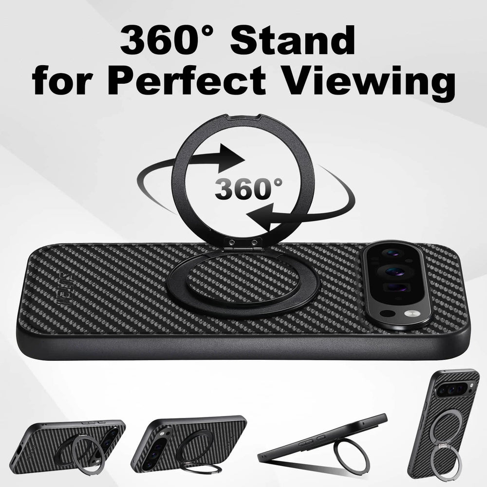 For Google Pixel 9 Pro XL Pixel 9 8 7 6 Pro 8A 7A 6A Carbon Fiber Case,[Compatible with Magnetic] Built in Kickstand Phone Cover - DOKUTRONIX