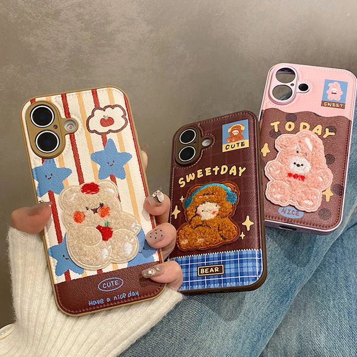 Cute 3D Plush Embroidered Rabbit Bear Phone Case
