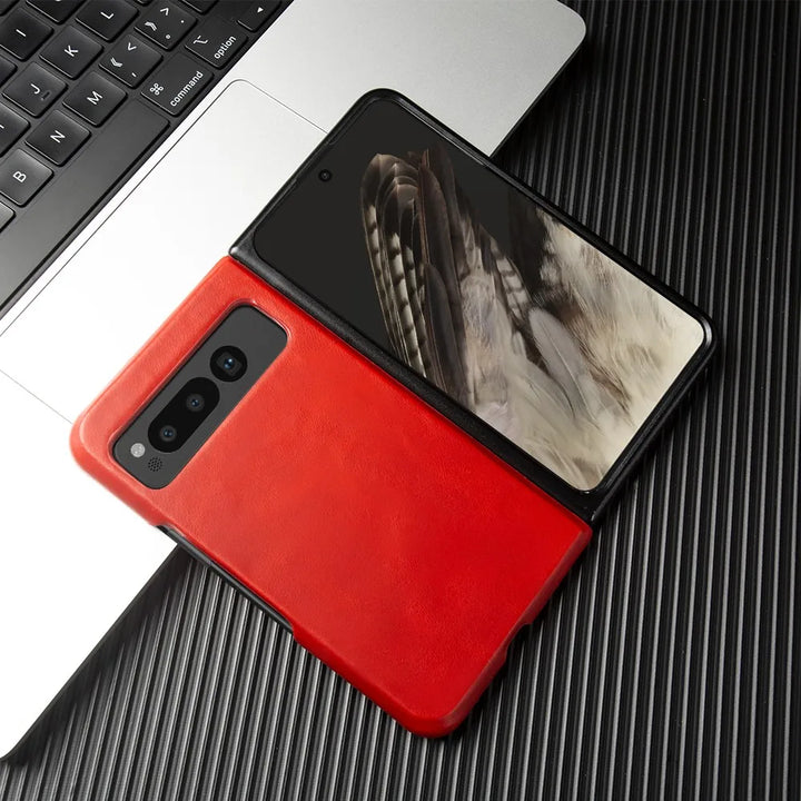 For Google Pixel Fold Case Luxury Oil Wax Genuine Leather Cover Pixel Fold Capa Protective Etui Back Coque Carcasa Vintage Shell - DOKUTRONIX