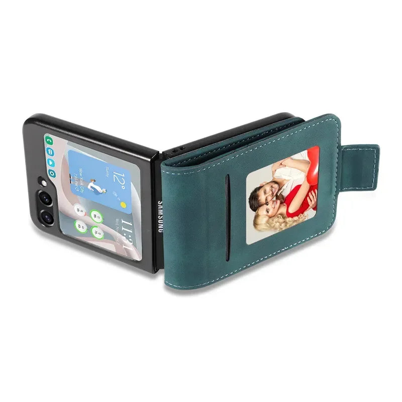 Retro style Luxury Leather Flip Wallet Phone Case For Samsung Z Flip 7 6 5 4 3 Shockproof Soft Stand Cover For Samsung Z Flip5 - DOKUTRONIX