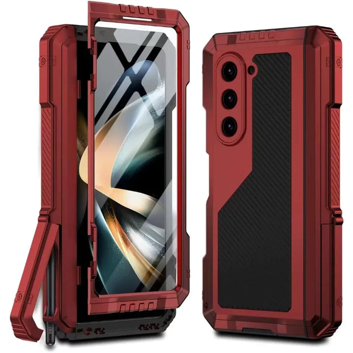 3 Layers Heavy Duty Metal Phone Case For Samsung Z Fold 6 5 4 Shockproof Aluminium Silicone Cover With Stand Screen Soft Film - DOKUTRONIX