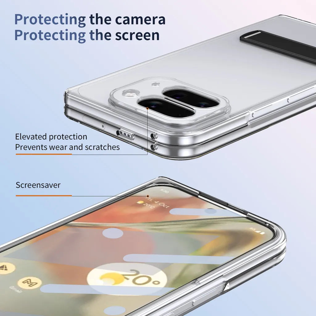 Kickstand Clear Steel Film Phone Case For Google Pixel 10 Pro Fold Transparent Shockproof Bumper Folding Phone Back Cover - DOKUTRONIX