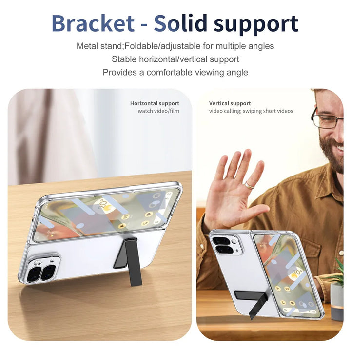 Kickstand Clear Steel Film Phone Case For Google Pixel 10 Pro Fold Transparent Shockproof Bumper Folding Phone Back Cover - DOKUTRONIX