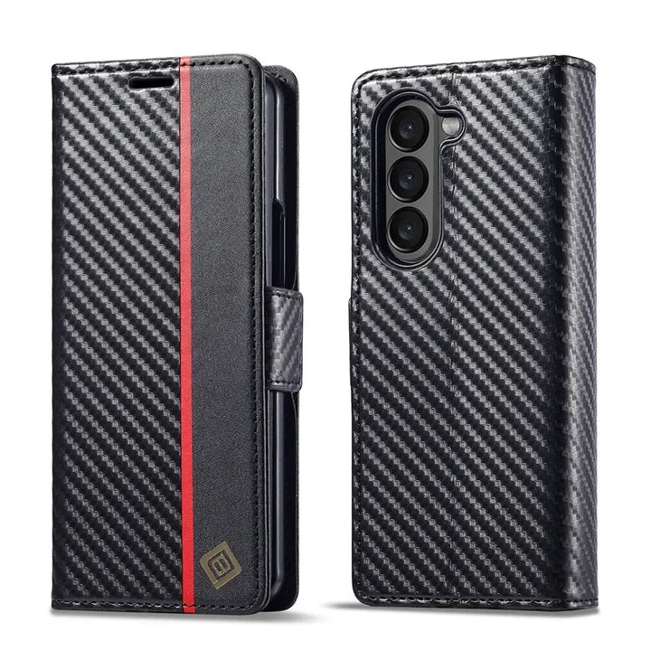 PU Carbon Fiber Leather Wallet Phone Case For Samsung Galaxy Z Fold 6 5 4 3 Magnetic Flip Book Holder Cover For Galaxy Z Fold6 - DOKUTRONIX