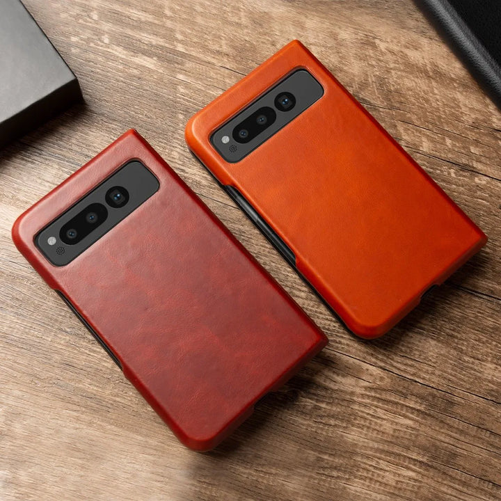 For Google Pixel Fold Case Luxury Oil Wax Genuine Leather Cover Pixel Fold Capa Protective Etui Back Coque Carcasa Vintage Shell - DOKUTRONIX