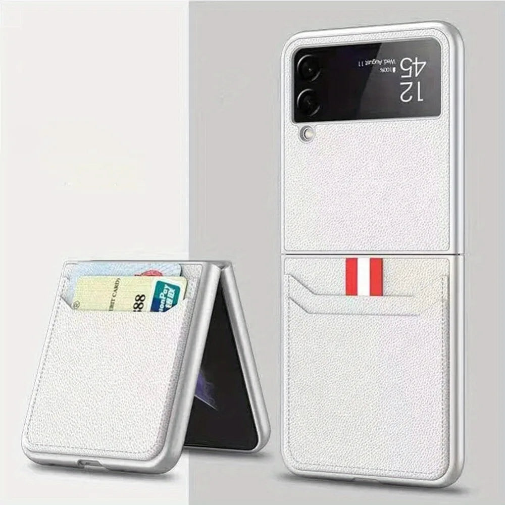 For Samsung Galaxy Z Flip 3 5G Card Holder PU Leather Phone Folding Case Cover - DOKUTRONIX