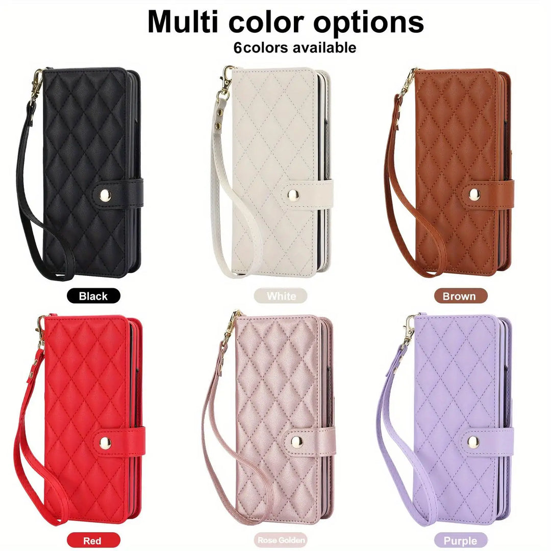 PU Leather Flip Wallet Case For Samsung Galaxy Z Fold 6 5 4 3 5G With Holder Crossbody Wrist Strap Card Slot Stand Phone Cover - DOKUTRONIX