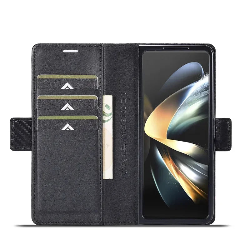PU Carbon Fiber Leather Wallet Phone Case For Samsung Galaxy Z Fold 6 5 4 3 Magnetic Flip Book Holder Cover For Galaxy Z Fold6 - DOKUTRONIX