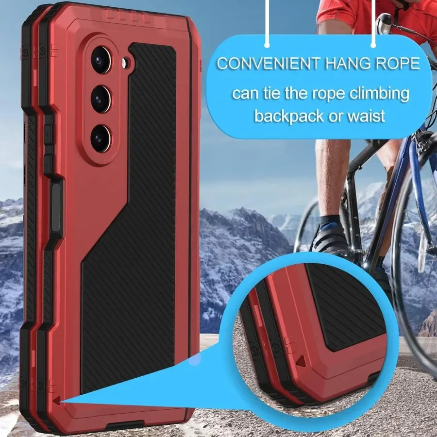 3 Layers Heavy Duty Metal Phone Case For Samsung Z Fold 6 5 4 Shockproof Aluminium Silicone Cover With Stand Screen Soft Film - DOKUTRONIX