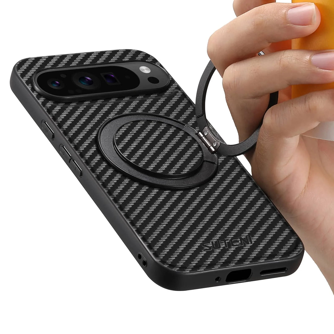 For Google Pixel 9 Pro XL Pixel 9 8 7 6 Pro 8A 7A 6A Carbon Fiber Case,[Compatible with Magnetic] Built in Kickstand Phone Cover - DOKUTRONIX