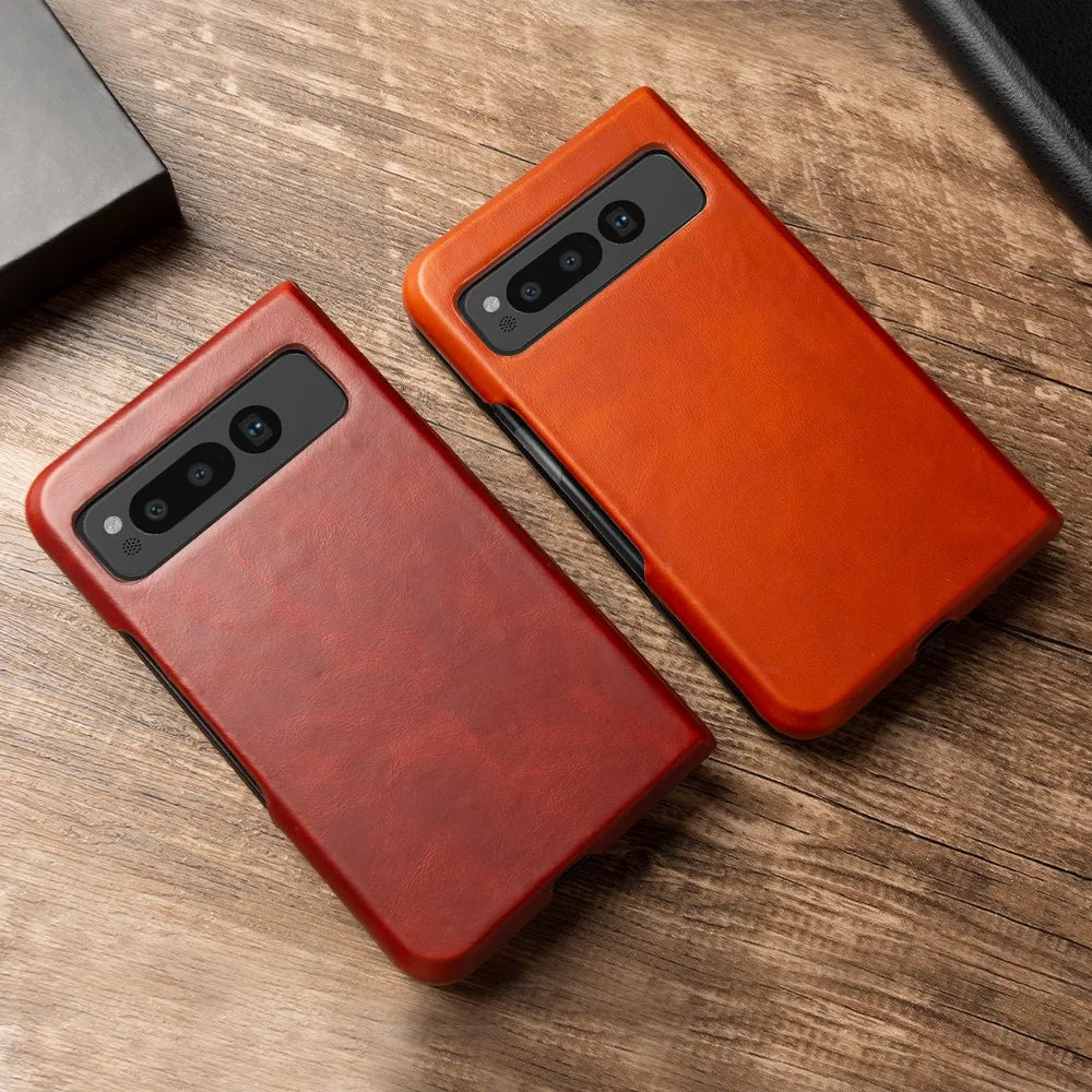 For Google Pixel Fold Case Luxury Oil Wax Genuine Leather Cover Pixel Fold Capa Protective Etui Back Coque Carcasa Vintage Shell - DOKUTRONIX