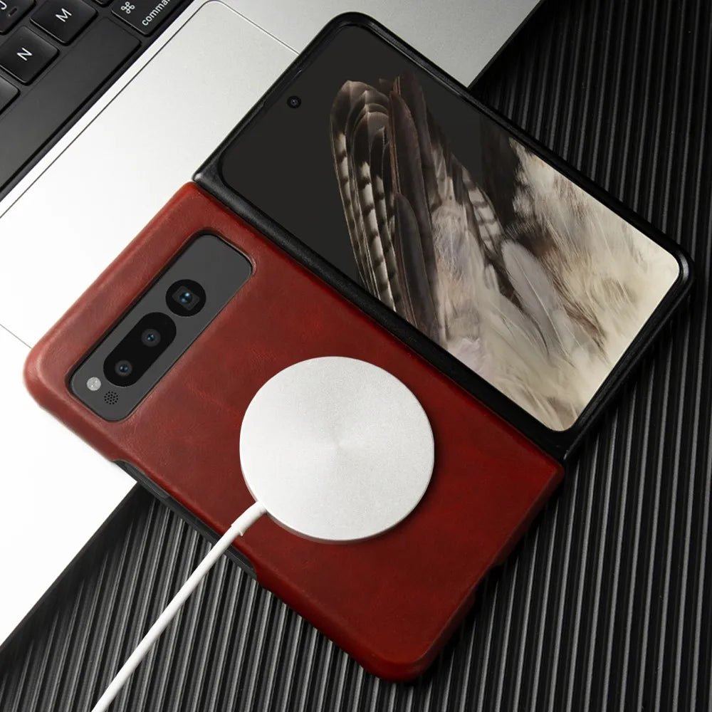 For Google Pixel Fold Case Luxury Oil Wax Genuine Leather Cover Pixel Fold Capa Protective Etui Back Coque Carcasa Vintage Shell - DOKUTRONIX