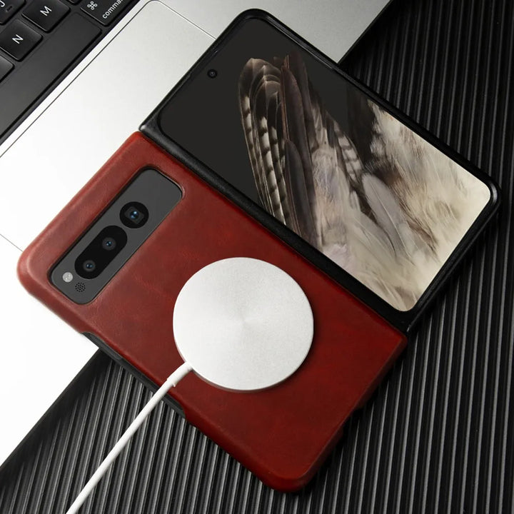 For Google Pixel Fold Case Luxury Oil Wax Genuine Leather Cover Pixel Fold Capa Protective Etui Back Coque Carcasa Vintage Shell - DOKUTRONIX