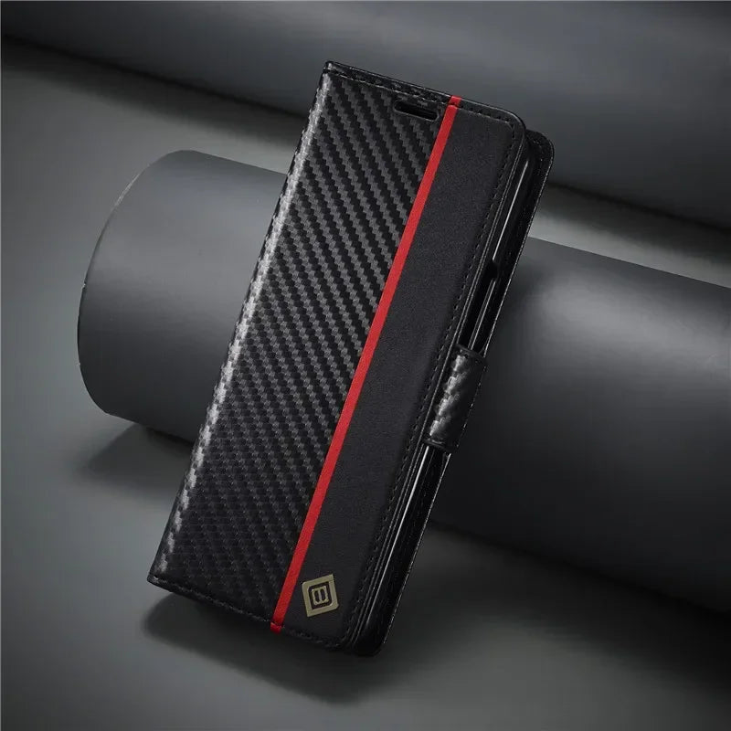 PU Carbon Fiber Leather Wallet Phone Case For Samsung Galaxy Z Fold 6 5 4 3 Magnetic Flip Book Holder Cover For Galaxy Z Fold6 - DOKUTRONIX