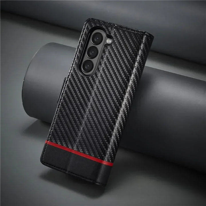 PU Carbon Fiber Leather Wallet Phone Case For Samsung Galaxy Z Fold 6 5 4 3 Magnetic Flip Book Holder Cover For Galaxy Z Fold6 - DOKUTRONIX