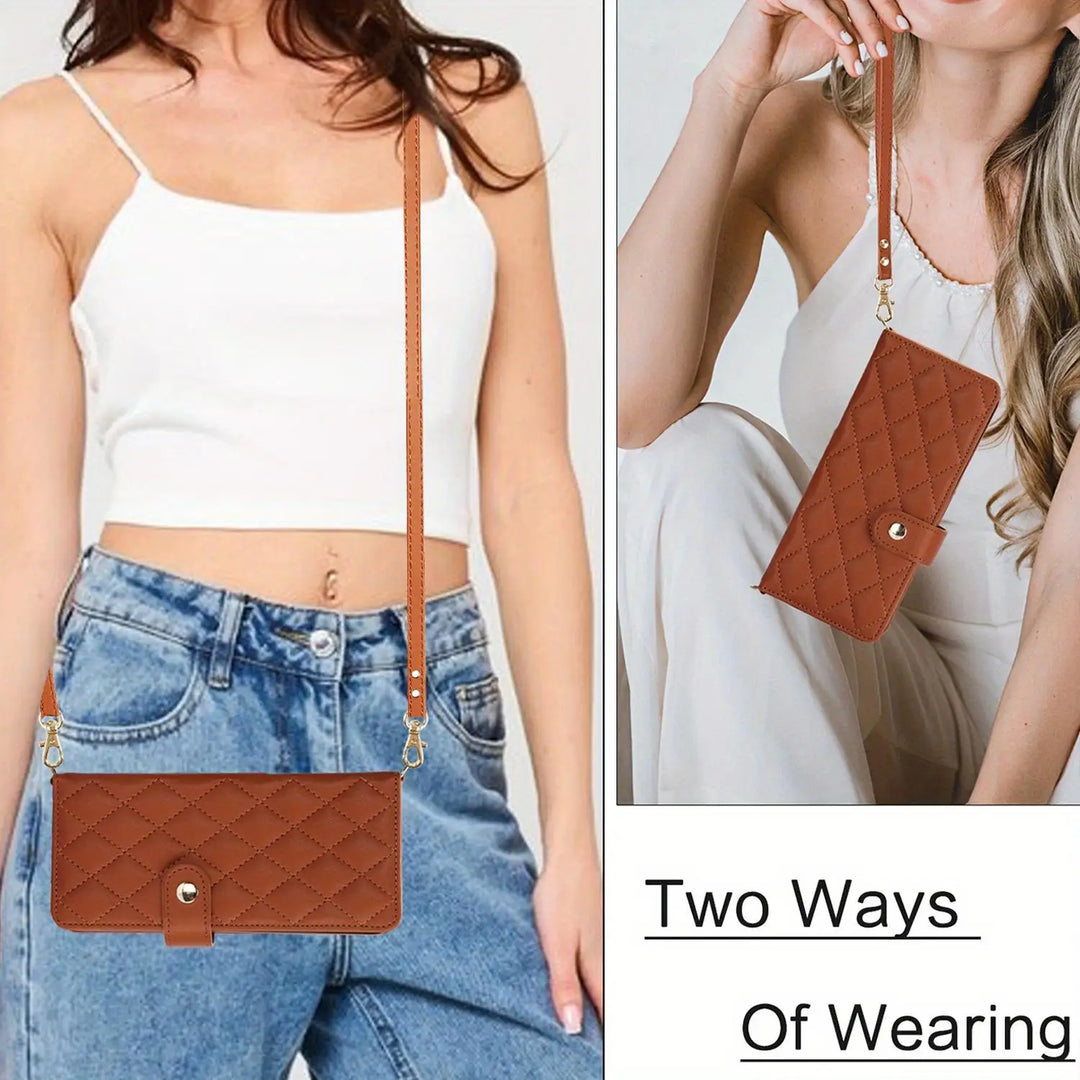 PU Leather Flip Wallet Case For Samsung Galaxy Z Fold 6 5 4 3 5G With Holder Crossbody Wrist Strap Card Slot Stand Phone Cover - DOKUTRONIX