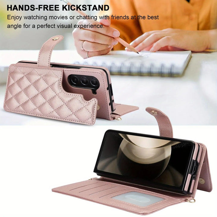 PU Leather Flip Wallet Case For Samsung Galaxy Z Fold 6 5 4 3 5G With Holder Crossbody Wrist Strap Card Slot Stand Phone Cover - DOKUTRONIX