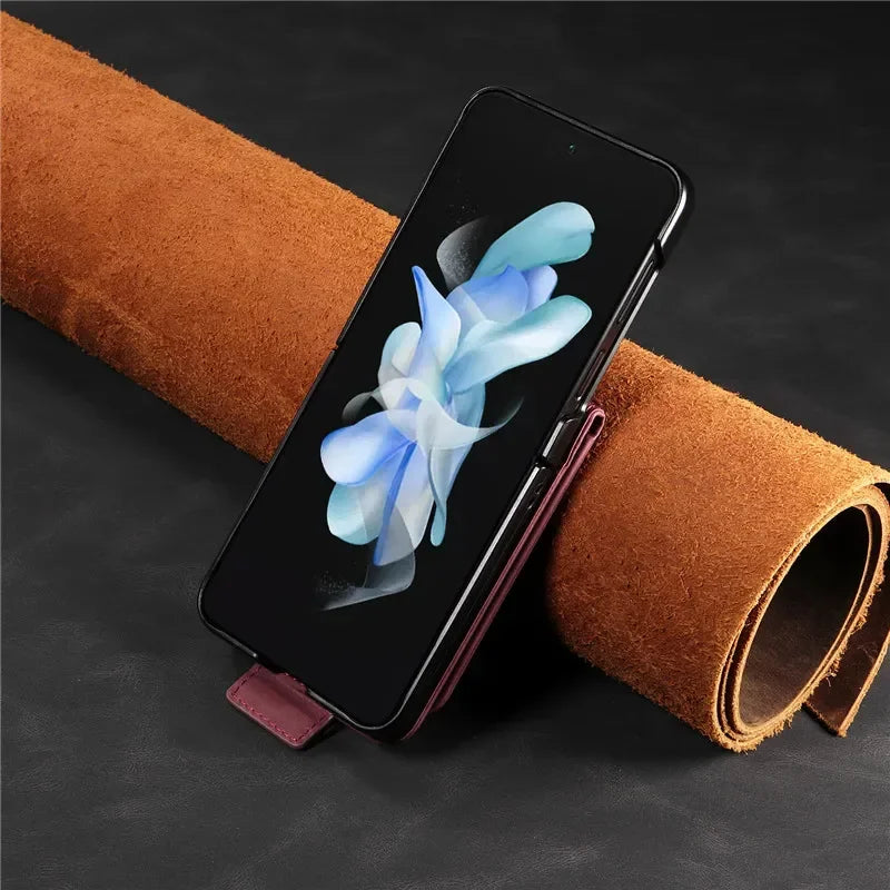 Retro style Luxury Leather Flip Wallet Phone Case For Samsung Z Flip 7 6 5 4 3 Shockproof Soft Stand Cover For Samsung Z Flip5 - DOKUTRONIX
