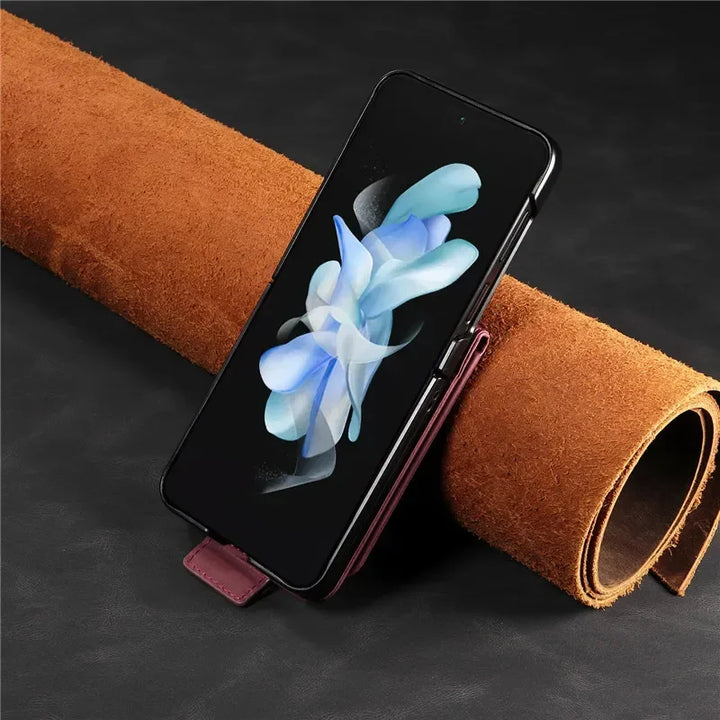 Retro style Luxury Leather Flip Wallet Phone Case For Samsung Z Flip 7 6 5 4 3 Shockproof Soft Stand Cover For Samsung Z Flip5 - DOKUTRONIX