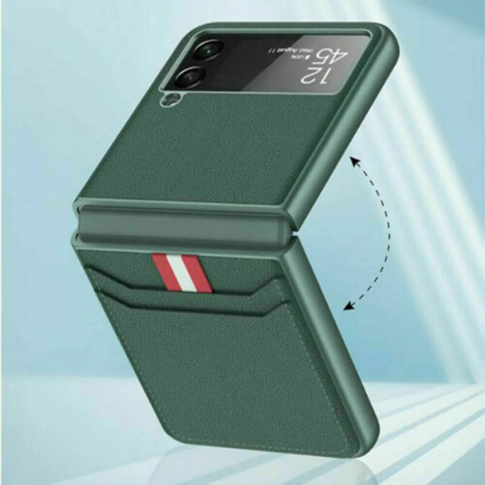 For Samsung Galaxy Z Flip 3 5G Card Holder PU Leather Phone Folding Case Cover - DOKUTRONIX