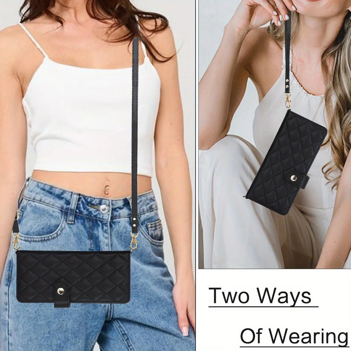PU Leather Flip Wallet Case For Samsung Galaxy Z Fold 6 5 4 3 5G With Holder Crossbody Wrist Strap Card Slot Stand Phone Cover - DOKUTRONIX