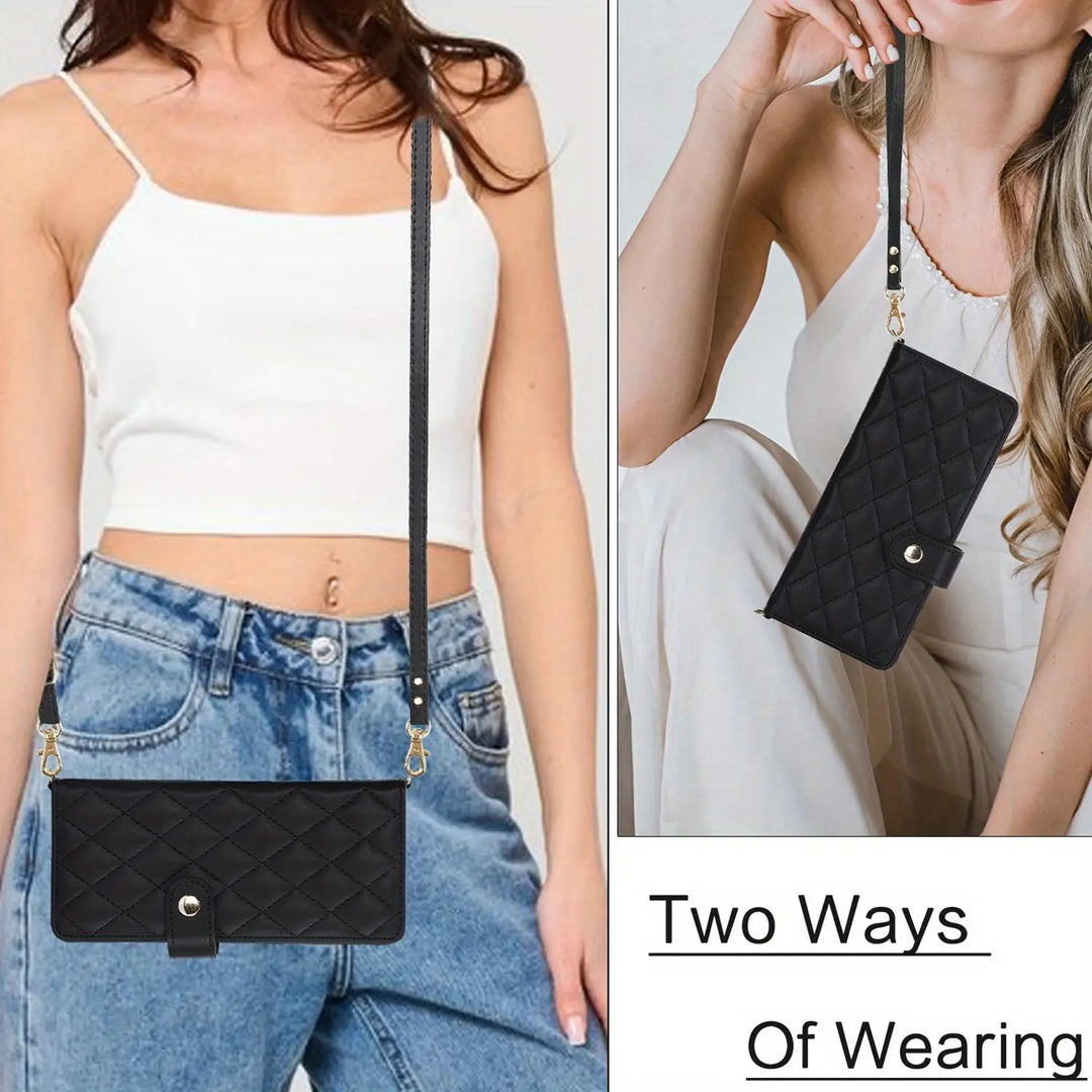 PU Leather Flip Wallet Case For Samsung Galaxy Z Fold 6 5 4 3 5G With Holder Crossbody Wrist Strap Card Slot Stand Phone Cover - DOKUTRONIX