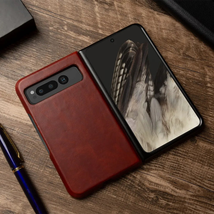 For Google Pixel Fold Case Luxury Oil Wax Genuine Leather Cover Pixel Fold Capa Protective Etui Back Coque Carcasa Vintage Shell - DOKUTRONIX