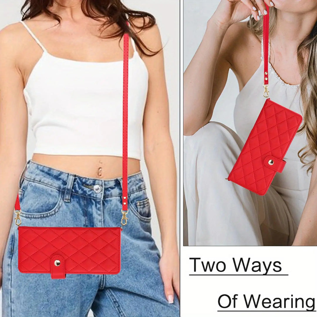 PU Leather Flip Wallet Case For Samsung Galaxy Z Fold 6 5 4 3 5G With Holder Crossbody Wrist Strap Card Slot Stand Phone Cover - DOKUTRONIX