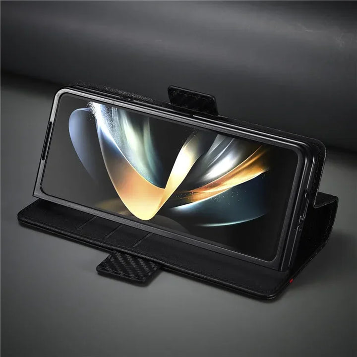 PU Carbon Fiber Leather Wallet Phone Case For Samsung Galaxy Z Fold 6 5 4 3 Magnetic Flip Book Holder Cover For Galaxy Z Fold6 - DOKUTRONIX