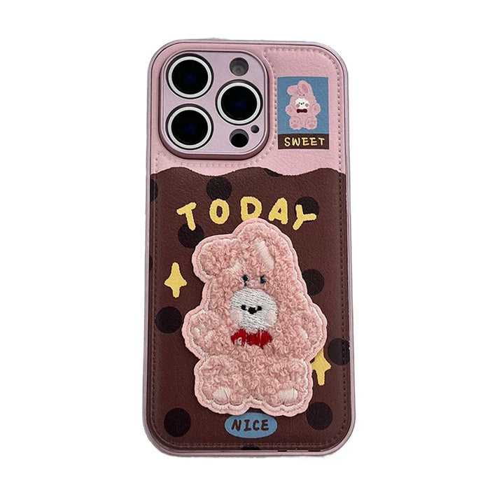 Cute 3D Plush Embroidered Rabbit Bear Phone Case