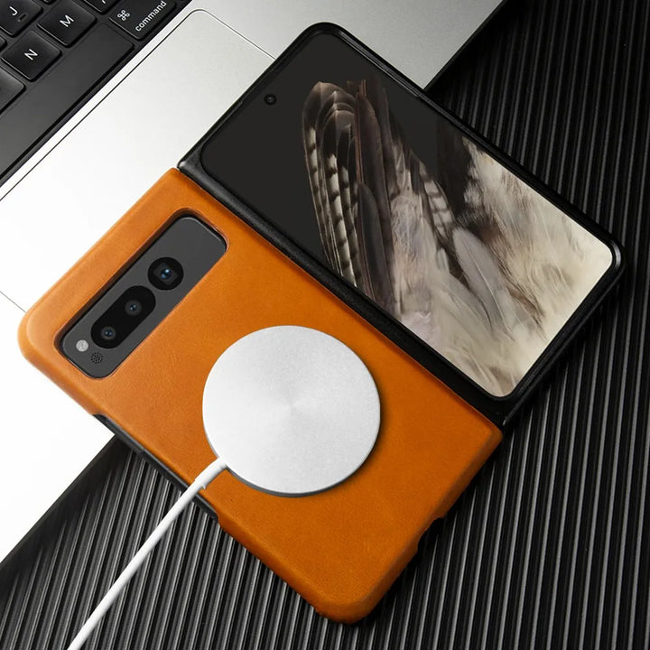 For Google Pixel Fold Case Luxury Oil Wax Genuine Leather Cover Pixel Fold Capa Protective Etui Back Coque Carcasa Vintage Shell - DOKUTRONIX