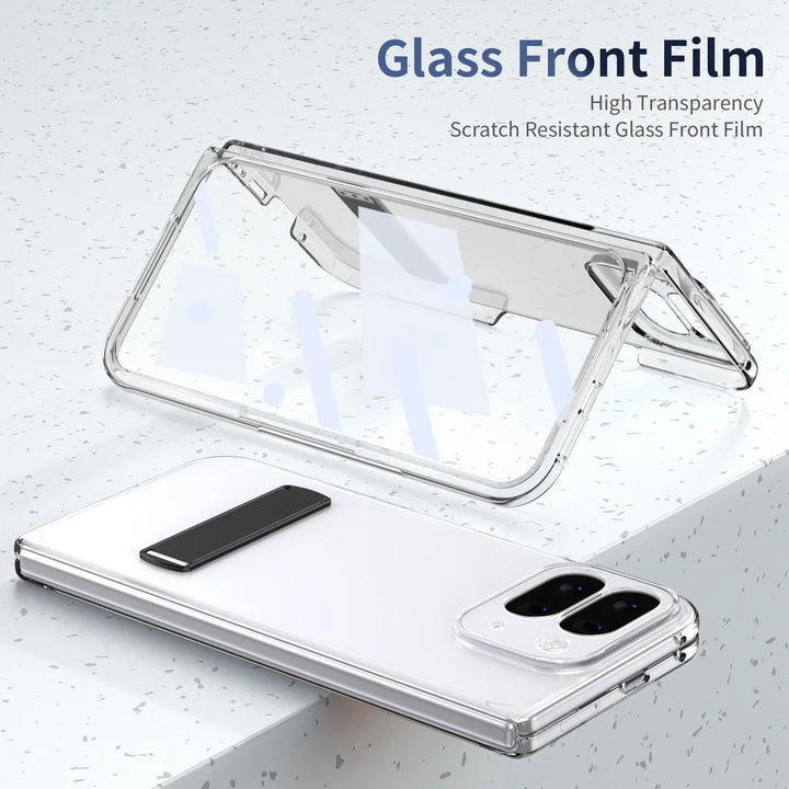 Kickstand Clear Steel Film Phone Case For Google Pixel 10 Pro Fold Transparent Shockproof Bumper Folding Phone Back Cover - DOKUTRONIX