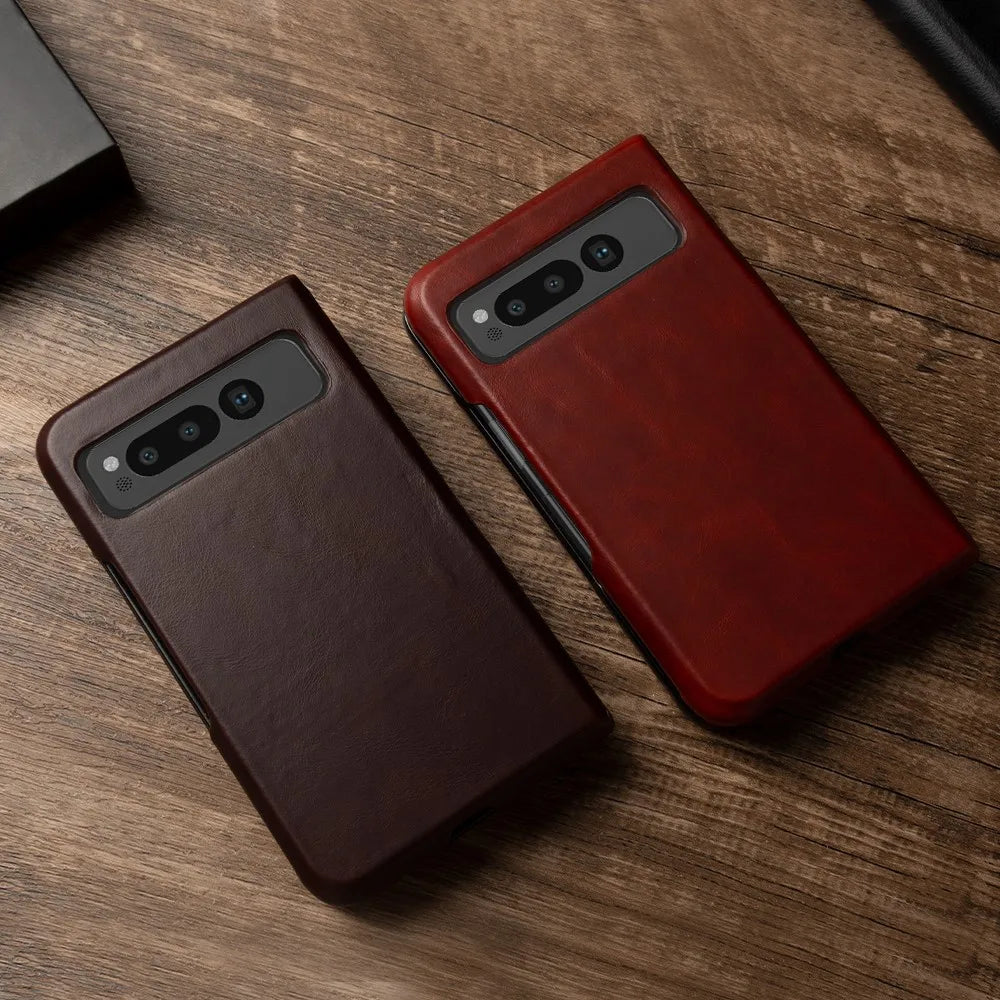 For Google Pixel Fold Case Luxury Oil Wax Genuine Leather Cover Pixel Fold Capa Protective Etui Back Coque Carcasa Vintage Shell - DOKUTRONIX