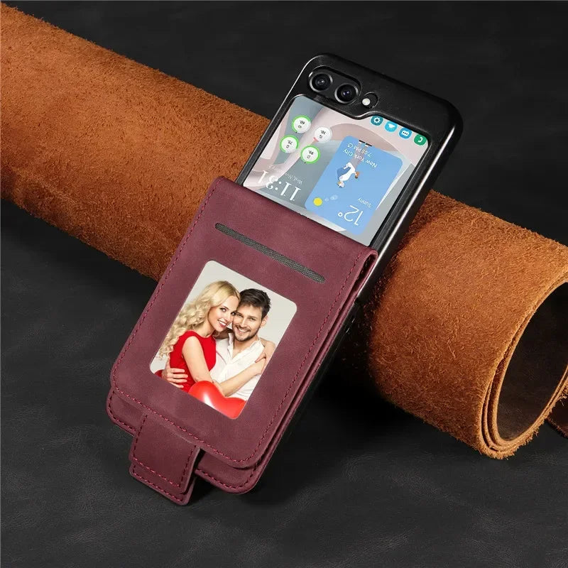 Retro style Luxury Leather Flip Wallet Phone Case For Samsung Z Flip 7 6 5 4 3 Shockproof Soft Stand Cover For Samsung Z Flip5 - DOKUTRONIX