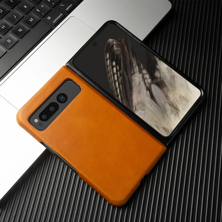 For Google Pixel Fold Case Luxury Oil Wax Genuine Leather Cover Pixel Fold Capa Protective Etui Back Coque Carcasa Vintage Shell - DOKUTRONIX