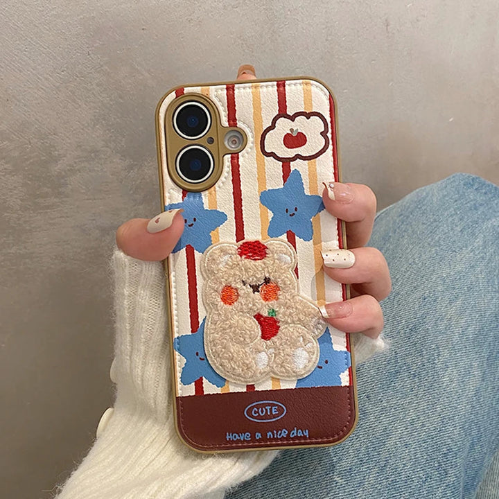 Cute 3D Plush Embroidered Rabbit Bear Phone Case