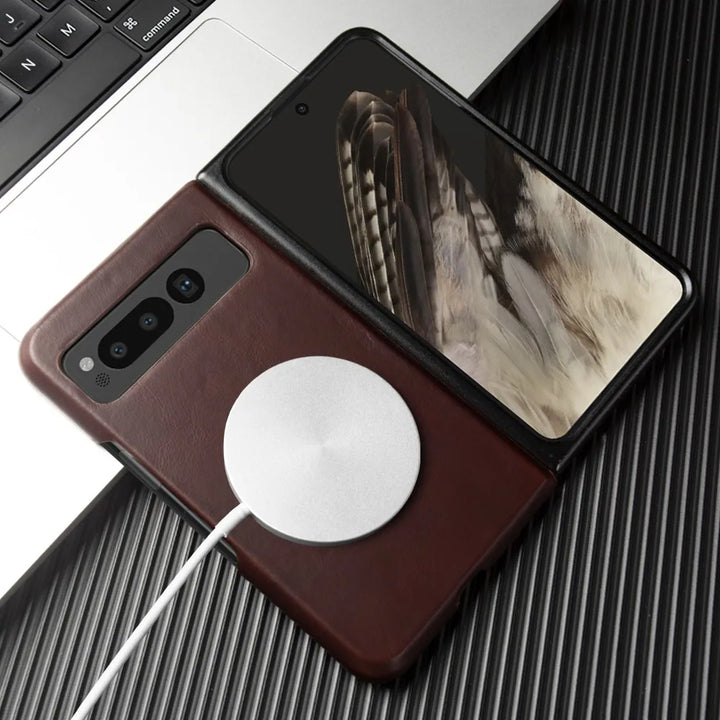 For Google Pixel Fold Case Luxury Oil Wax Genuine Leather Cover Pixel Fold Capa Protective Etui Back Coque Carcasa Vintage Shell - DOKUTRONIX