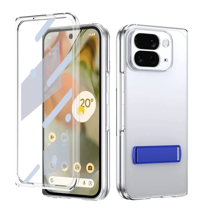 Kickstand Clear Steel Film Phone Case For Google Pixel 10 Pro Fold Transparent Shockproof Bumper Folding Phone Back Cover - DOKUTRONIX