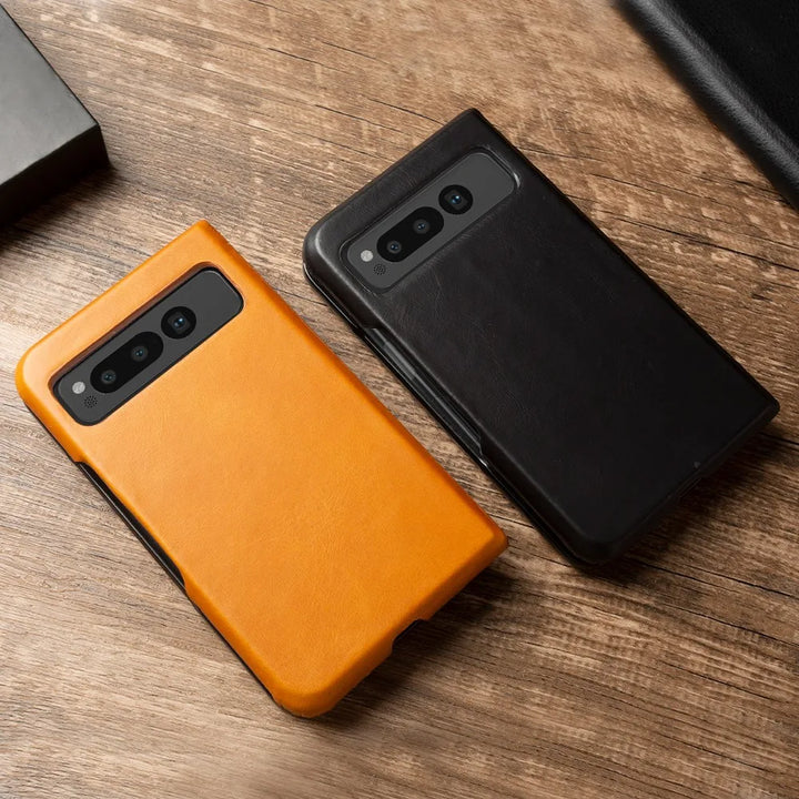 For Google Pixel Fold Case Luxury Oil Wax Genuine Leather Cover Pixel Fold Capa Protective Etui Back Coque Carcasa Vintage Shell - DOKUTRONIX