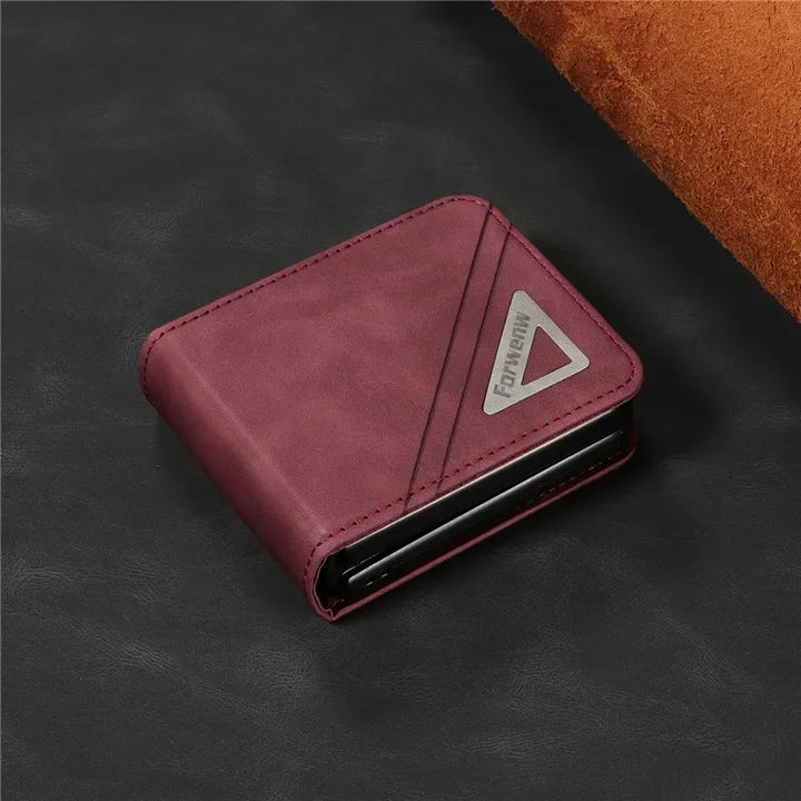 Retro style Luxury Leather Flip Wallet Phone Case For Samsung Z Flip 7 6 5 4 3 Shockproof Soft Stand Cover For Samsung Z Flip5 - DOKUTRONIX