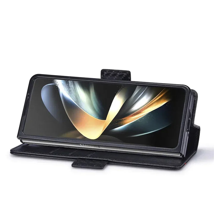 PU Carbon Fiber Leather Wallet Phone Case For Samsung Galaxy Z Fold 6 5 4 3 Magnetic Flip Book Holder Cover For Galaxy Z Fold6 - DOKUTRONIX
