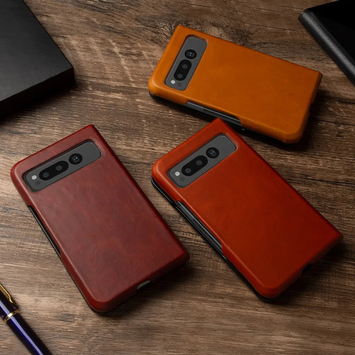 For Google Pixel Fold Case Luxury Oil Wax Genuine Leather Cover Pixel Fold Capa Protective Etui Back Coque Carcasa Vintage Shell - DOKUTRONIX