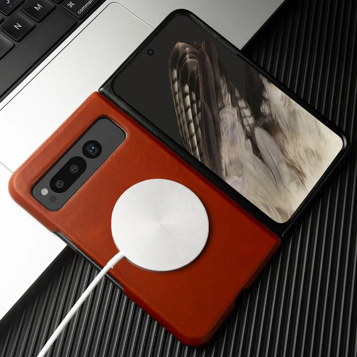 For Google Pixel Fold Case Luxury Oil Wax Genuine Leather Cover Pixel Fold Capa Protective Etui Back Coque Carcasa Vintage Shell - DOKUTRONIX