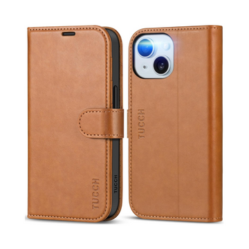 TUCCH Wallet Case for iPhone 15 - Light Brown