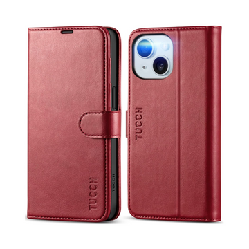 TUCCH Wallet Case for iPhone 15 - Dark Red