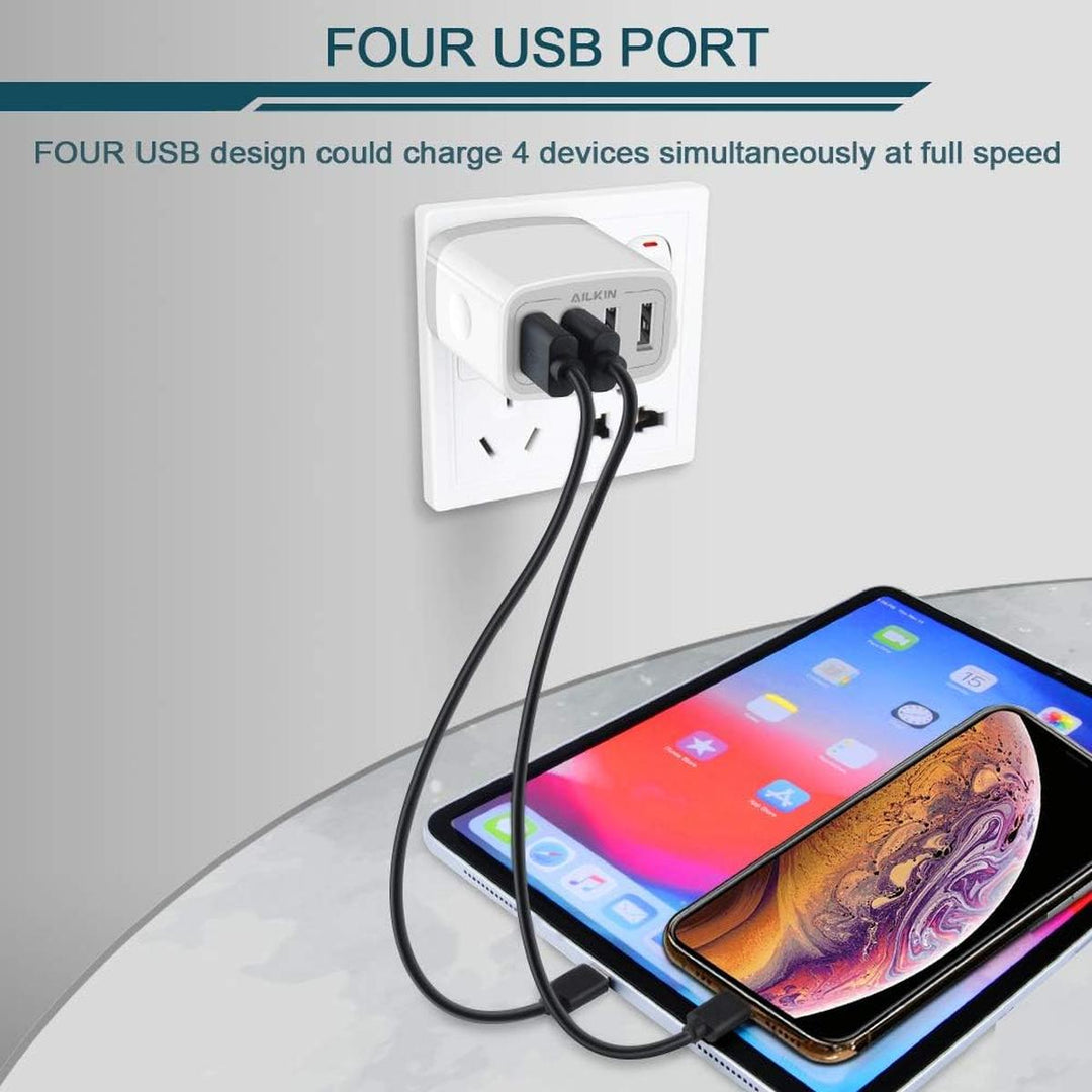 AILKIN QuadCharge USB Wall Hub - Fast & Efficient - DOKUTRONIX