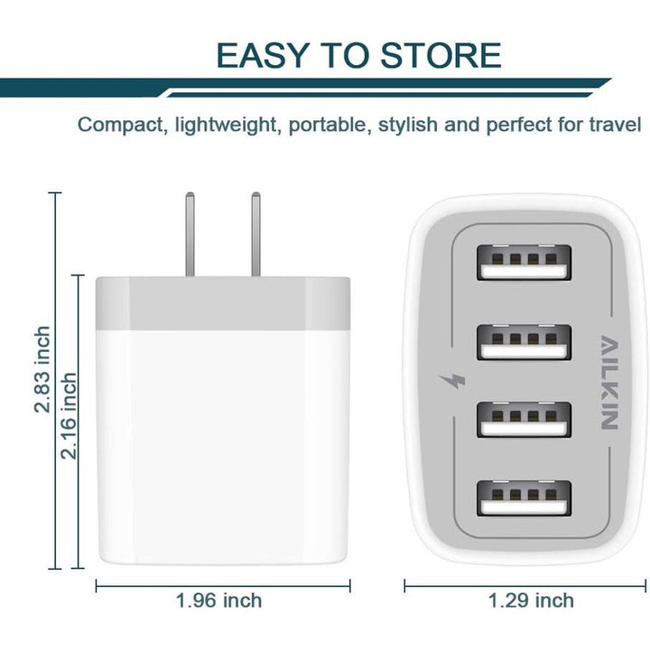 AILKIN QuadCharge USB Wall Hub - Fast & Efficient - DOKUTRONIX