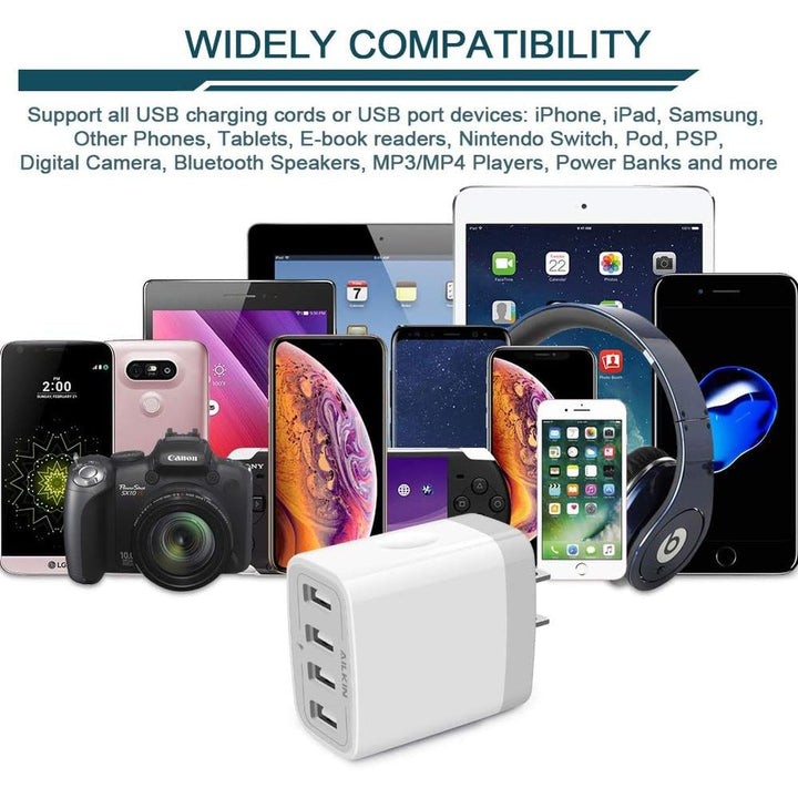 AILKIN QuadCharge USB Wall Hub - Fast & Efficient - DOKUTRONIX