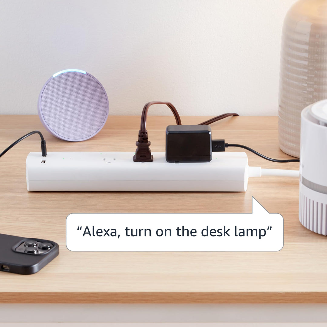 Amazon Basics Smart Plug Power Strip with 3 Individually Controlled Outlets and 2 USB Ports (1 USB-A and 1 USB-C), Works with Alexa Only, 2.4 GHz Wi-Fi, No Hub Required, White - DOKUTRONIX